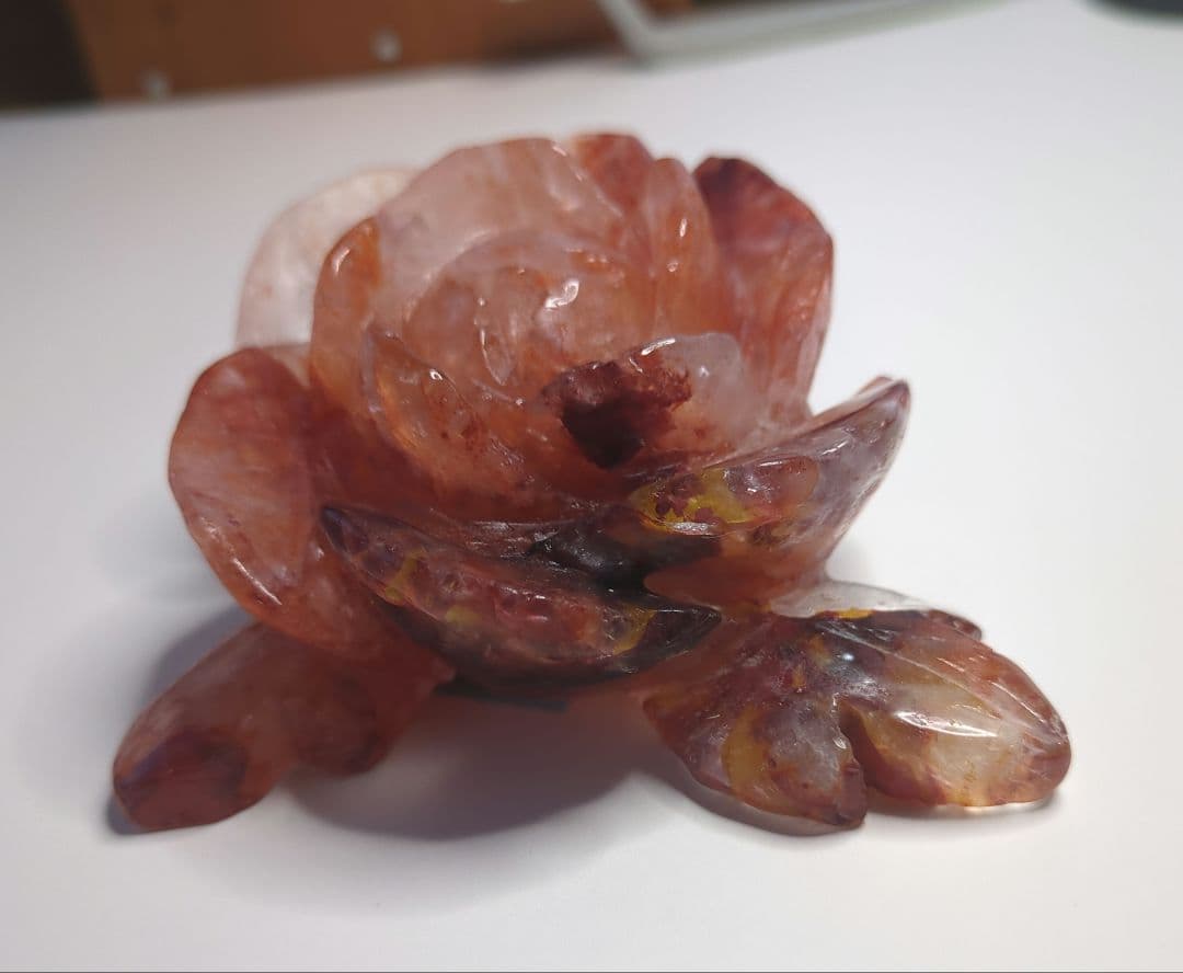 ファイヤークォーツ　薔薇　カービング