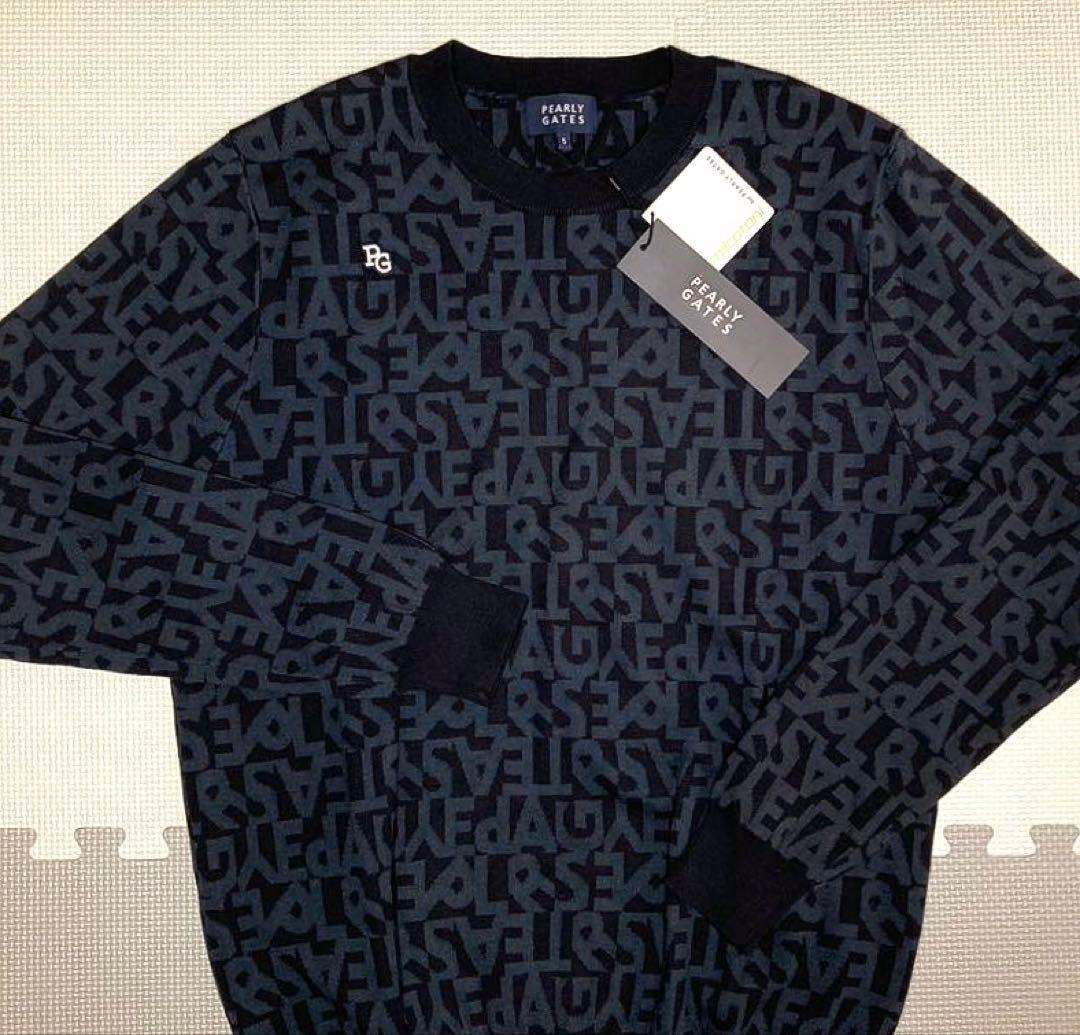 パーリーゲイツ ランダムロゴ コットン100%ニットプルオーバー（NAVY／5）