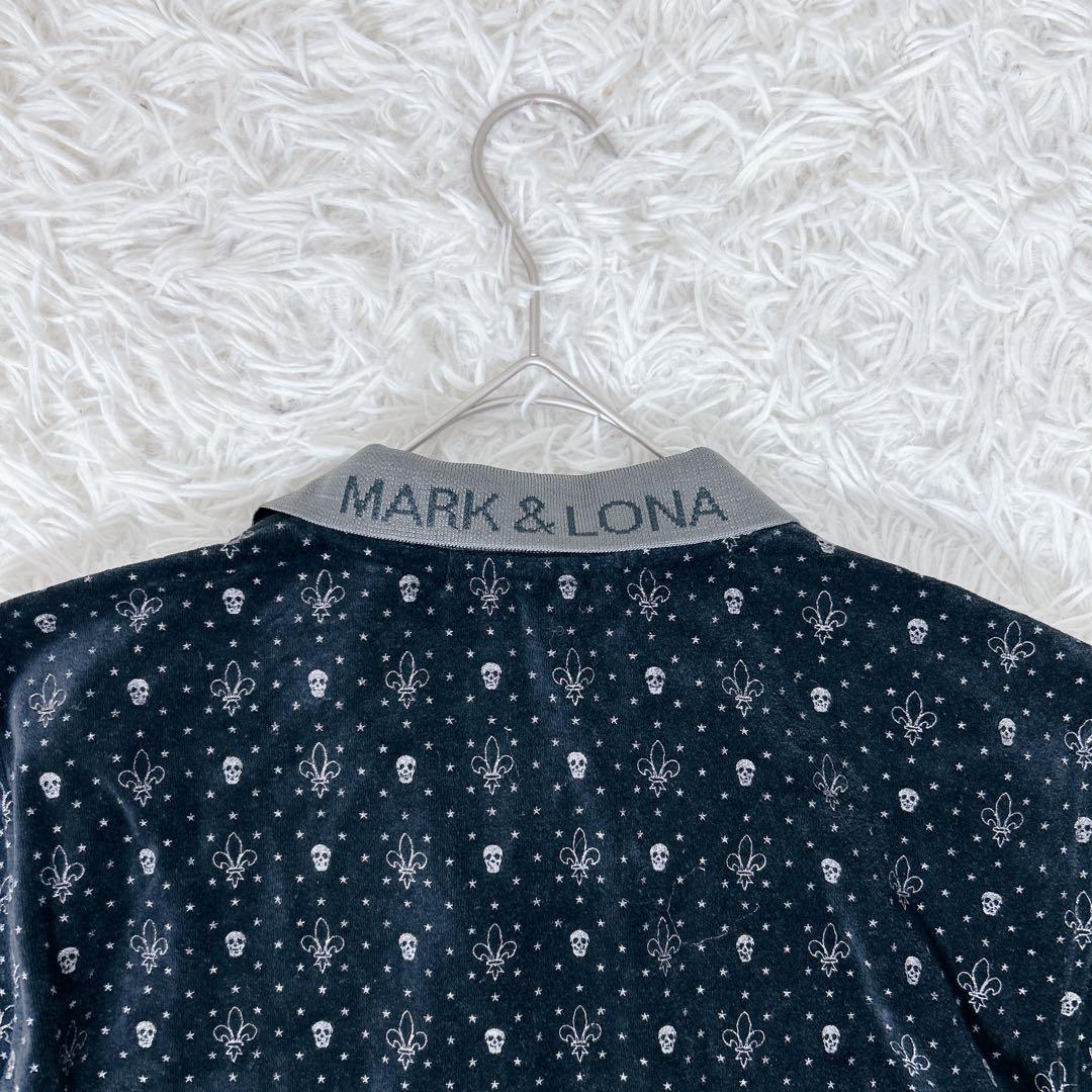 MARK&LONA 総柄パイルポロ スカル　メンズM ベロア風　タオル生地