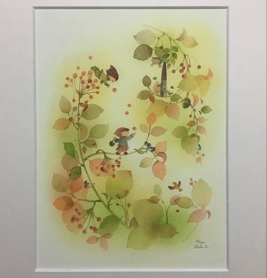 絵画・額縁・版画・上砂理佳・魔法の赤い実・新品未使用・ピグメントプリント版画