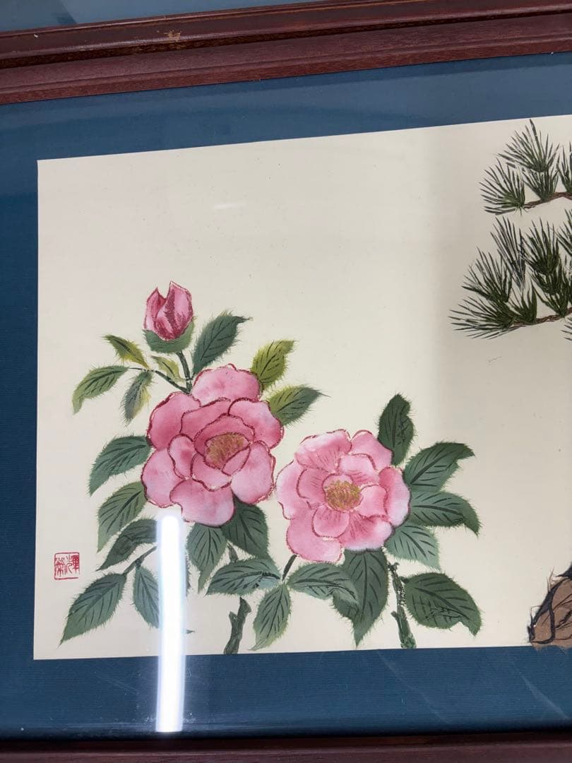 額 絵画 中国美術 骨董 花 鳥 七福神