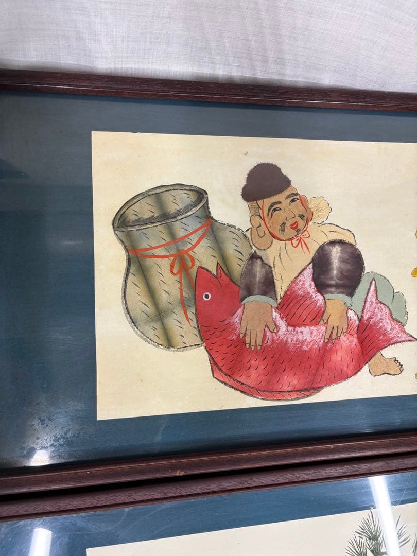 額 絵画 中国美術 骨董 花 鳥 七福神