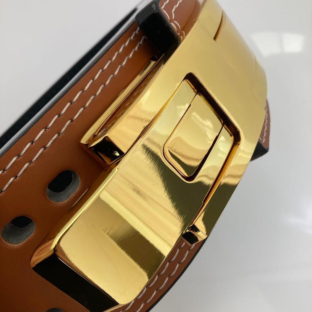 パワーベルト レバーアクション ワンタッチ可変式 XL Brown×金 本革