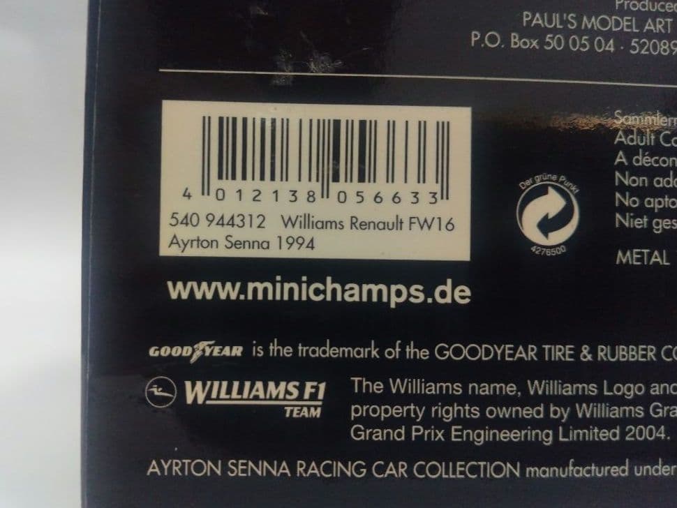 MINICHAMPS 1/43 ウィリアムズ FW16 SENNA 1994