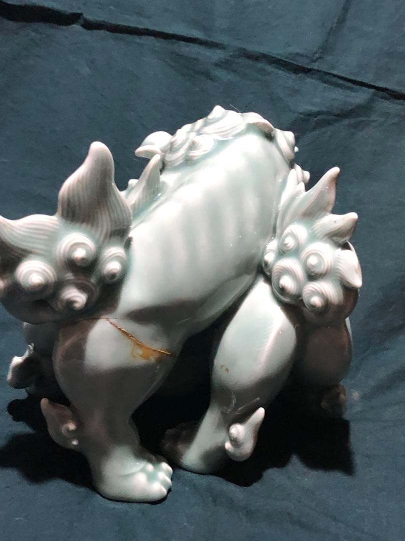 青磁　伊万里　有田　平戸　陶器製 獅子犬 置物 インテリア