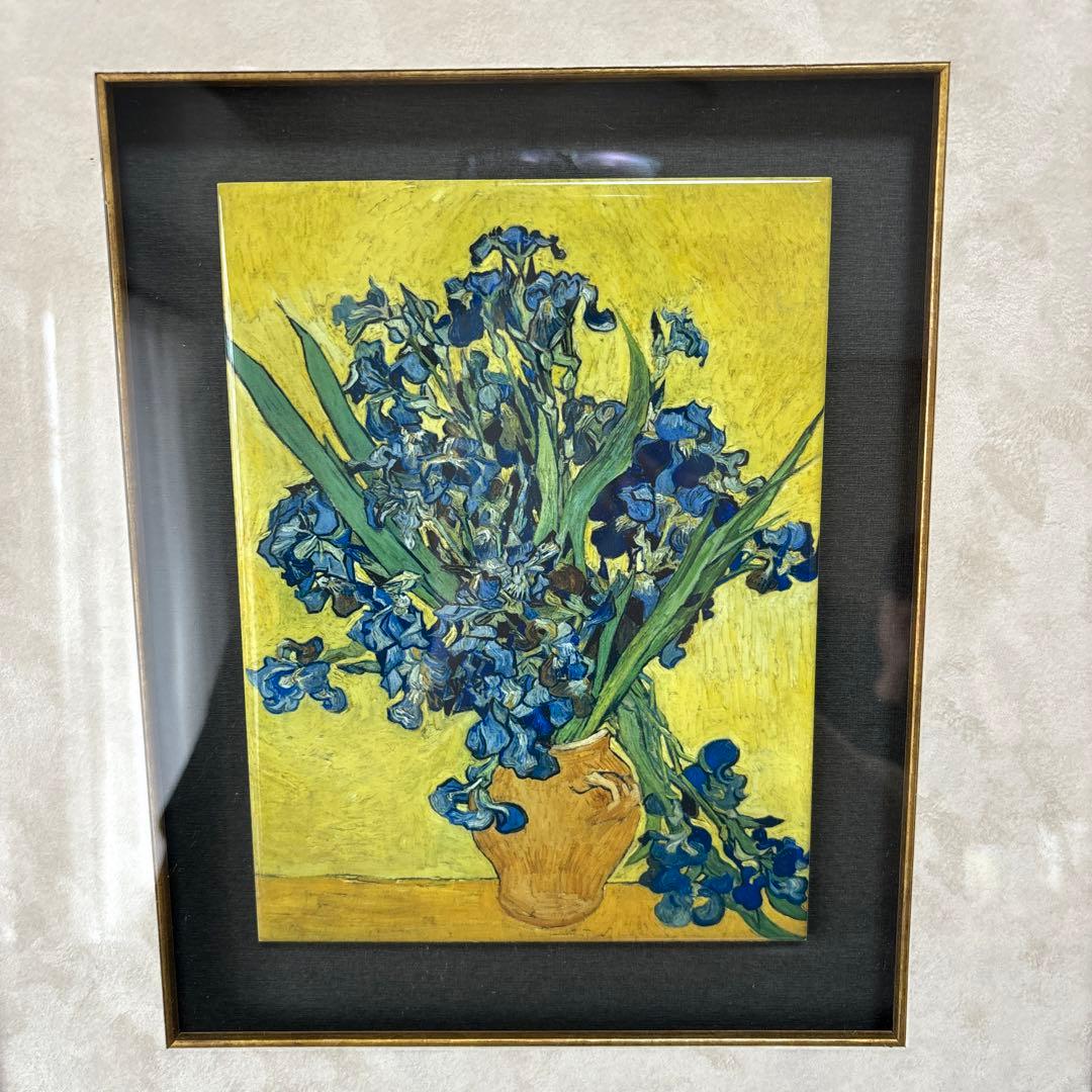 値下げ未使用美品ゴッホ【アイリス】タイル絵画　高級木額装
