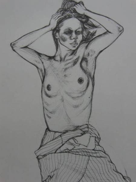 内田あぐり、【横たわる裸婦】、希少画集画、新品高級額・額装付