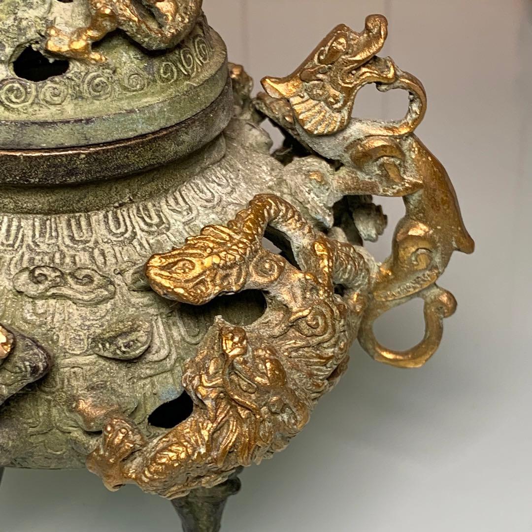 時代物　清国　龍生九子 香炉　青龍中門 四平八穩 鎮座物　神器　純銅保証　青銅器