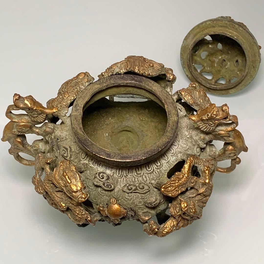 時代物　清国　龍生九子 香炉　青龍中門 四平八穩 鎮座物　神器　純銅保証　青銅器