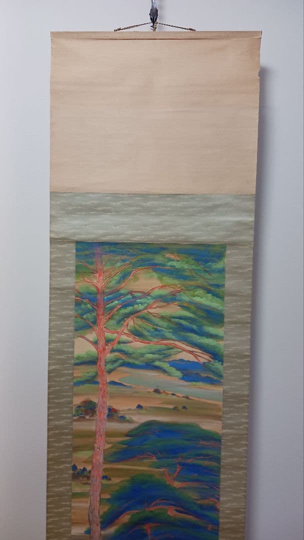 掛軸　肉筆　遠藤教三　青緑風景画　絹本着色　日本画　古美術　骨董
