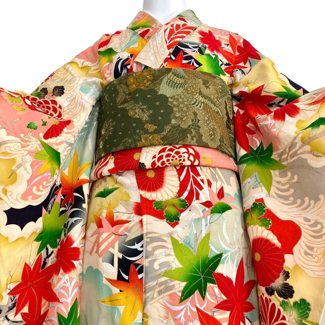 仕付け糸付き　セミアンティーク ジュニア　大人　着物　NO5