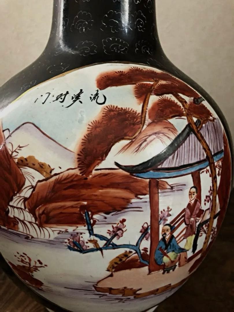 中国美術 花瓶 山水 漢文 1832㌘