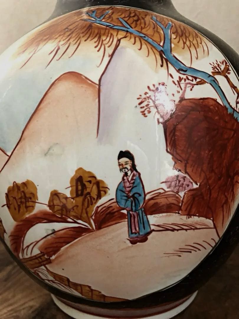 中国美術 花瓶 山水 漢文 1832㌘