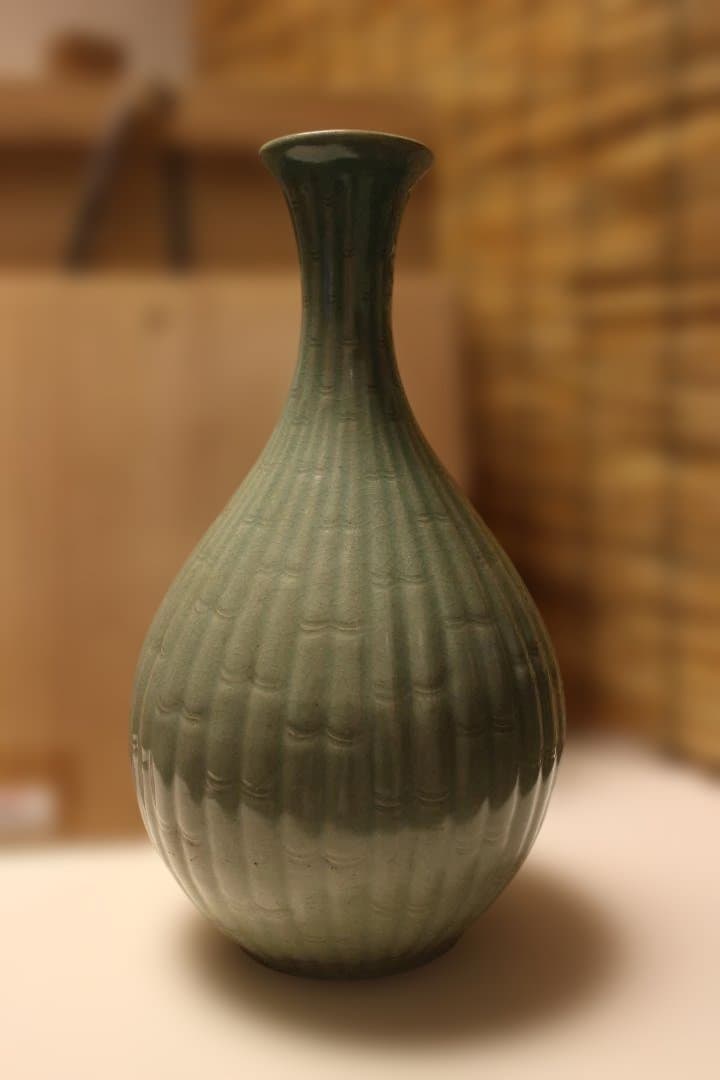 艶雅 高麗青磁竹節文特 大花瓶　徳利 龍泉窯 仏教美術 骨董 茶道具 茶