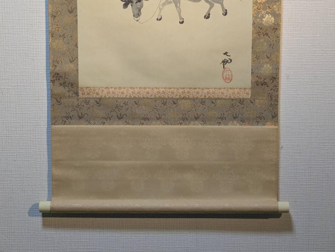 【真作】【複製】掛軸　横山大観　工芸画　牧童　牛に童子図　箱入　U191