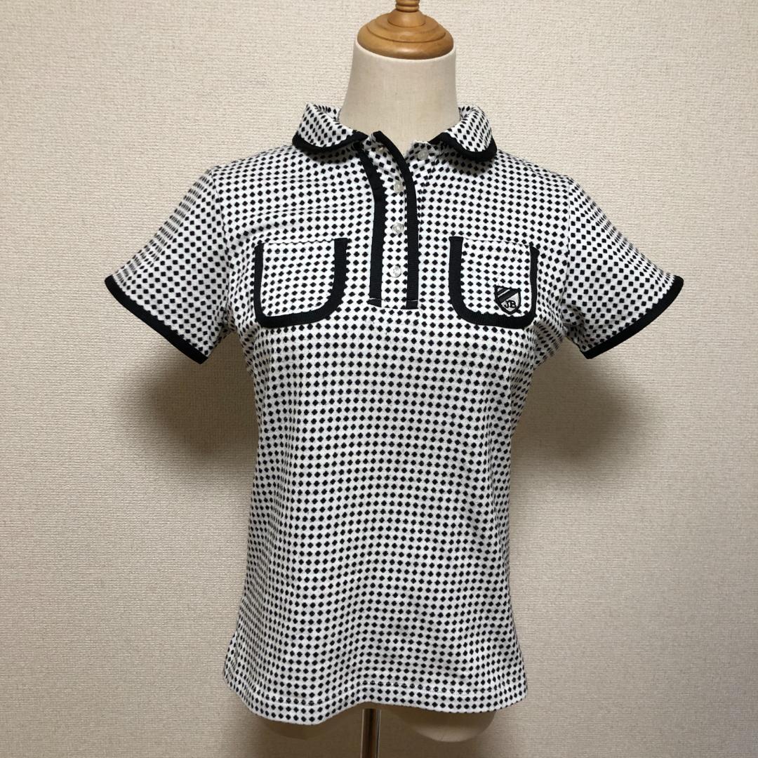 【美品】ジャックバニー ドット柄ポロシャツ 白黒 L ゴルフウェア レディース