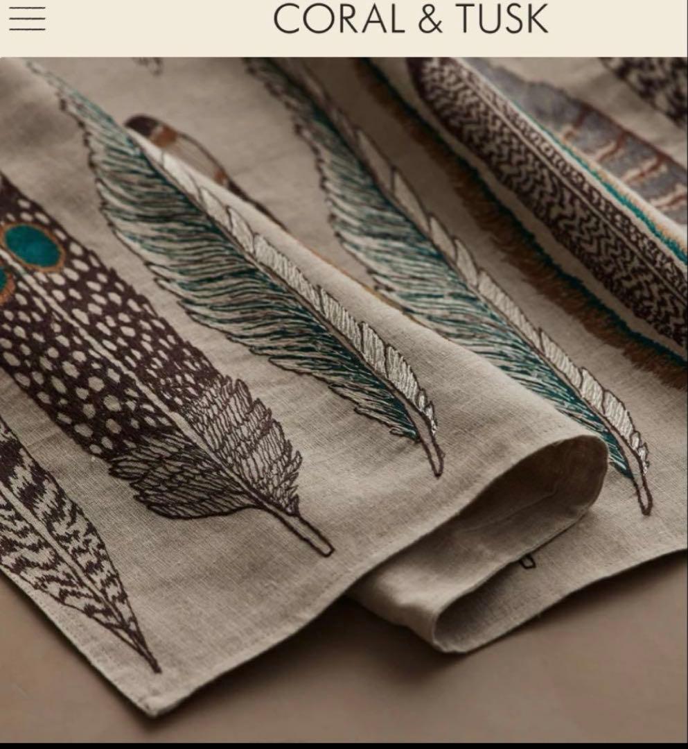 CORAL &TUSK Feathers 羽 テーブルランナー 保存袋付き