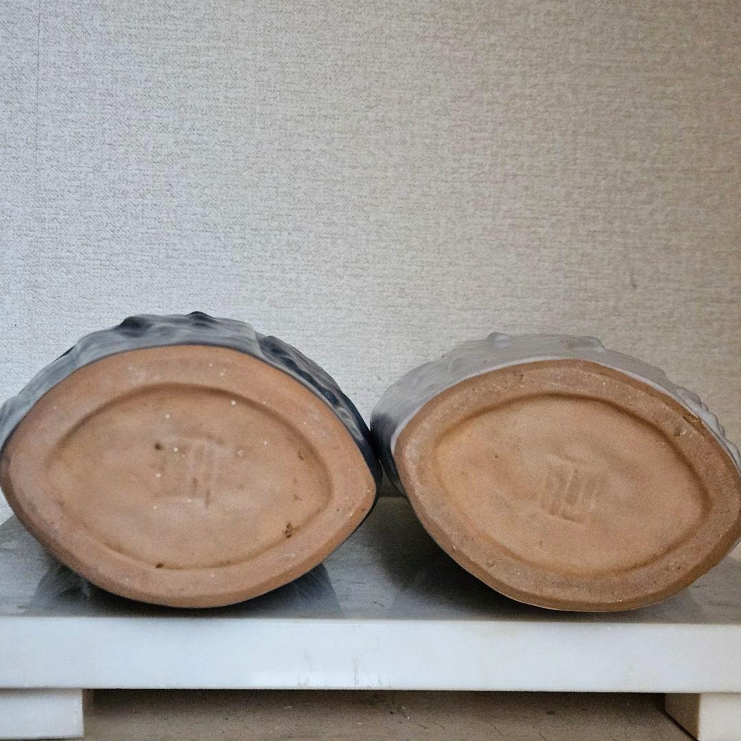 訳あり☆Akanbi 花瓶 2点セット ネイビー＆ホワイト 陶器製 円筒 作家物