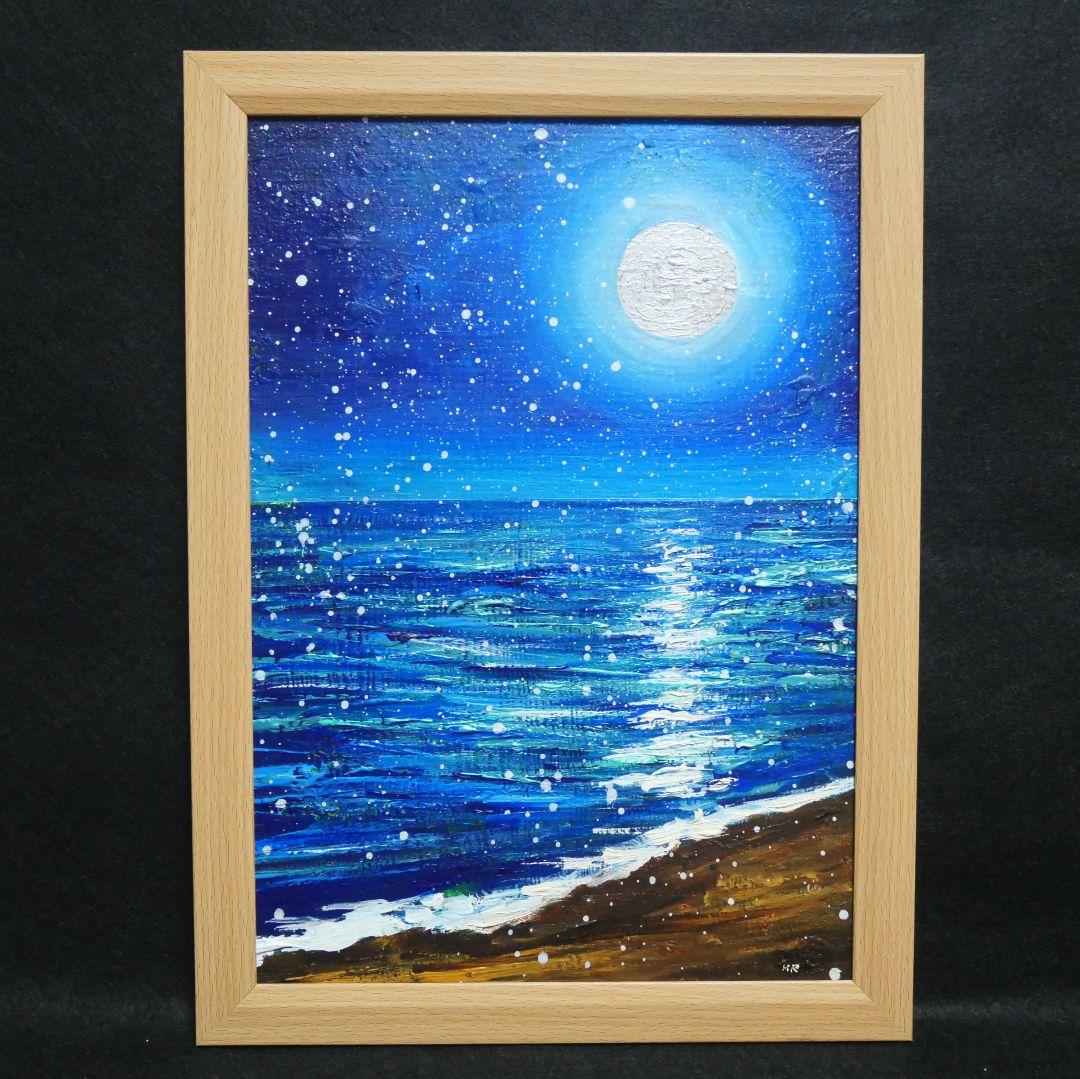 油絵 油彩 油彩画 絵 絵画【海雪の月】