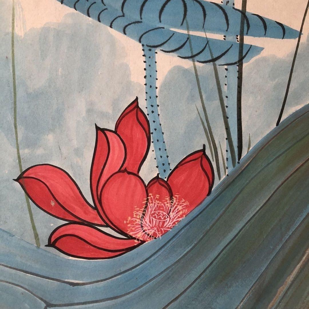 中国美術 掛け軸 張大千風 荷花 手描き 花鳥画 水墨画 床の間 インテリア