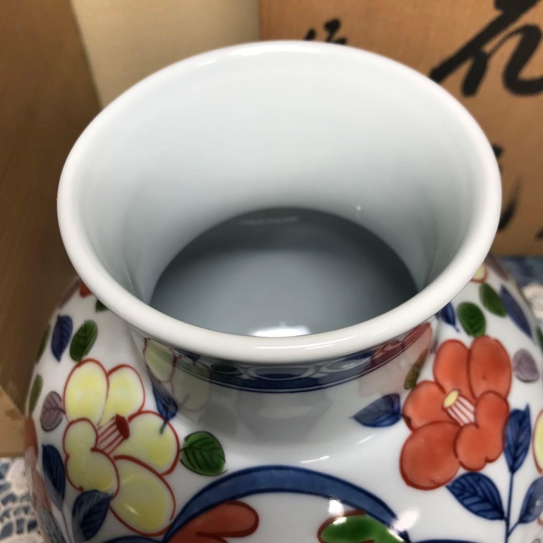 源右衛門窯　古伊万里風椿絵　花瓶　木箱入　美品