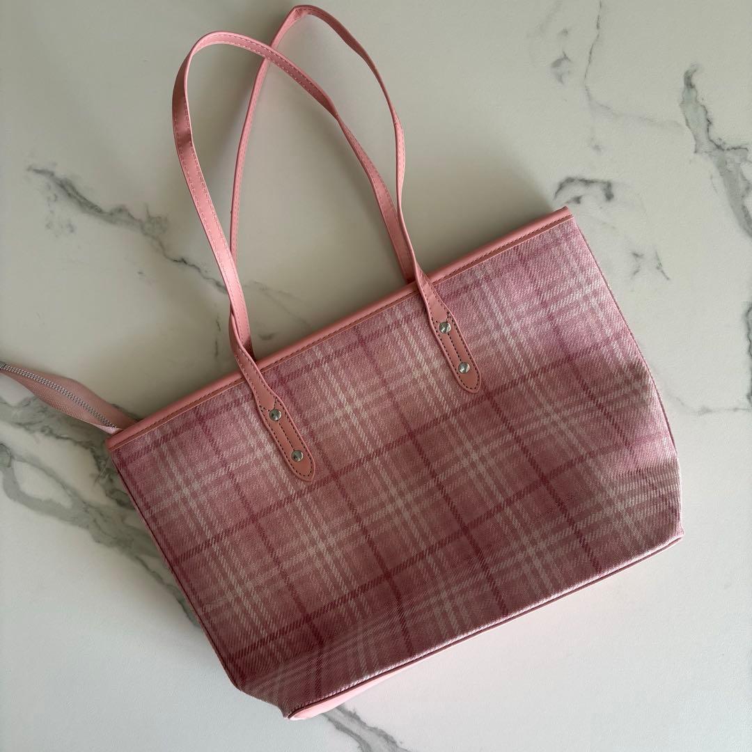 CHANEL ノベルティ トートバッグ ピンク キャンバス生地 チェック柄