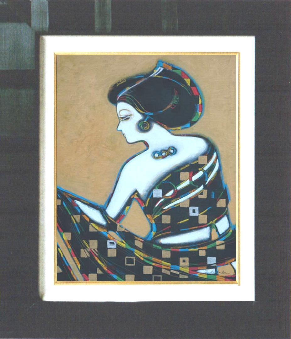 油絵 菅家令子 絵 絵画インテリア額付(白) uF6-010311 人物 女性像