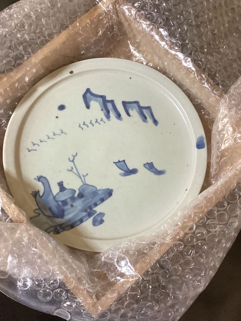 初期伊万里　染付帆船山水文　江戸期七寸皿