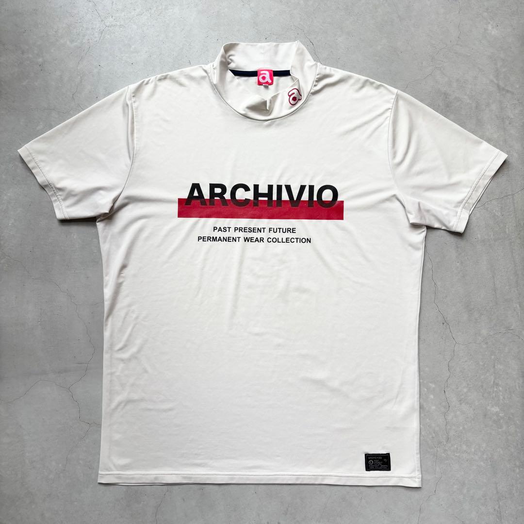 ARCHIVIO アルチビオ モックネック半袖Tシャツ ロゴプリント ストレッチ