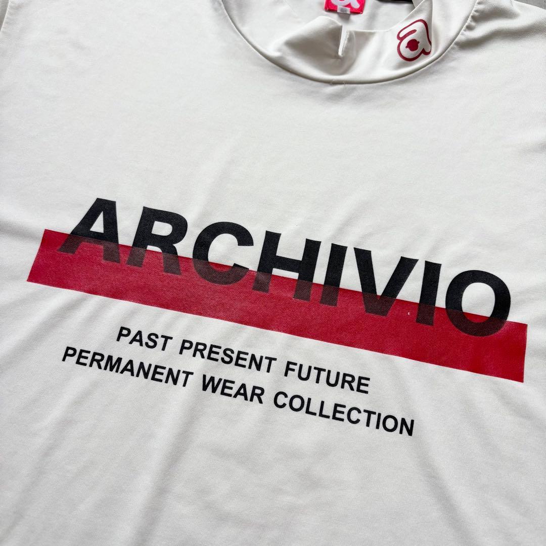 ARCHIVIO アルチビオ モックネック半袖Tシャツ ロゴプリント ストレッチ