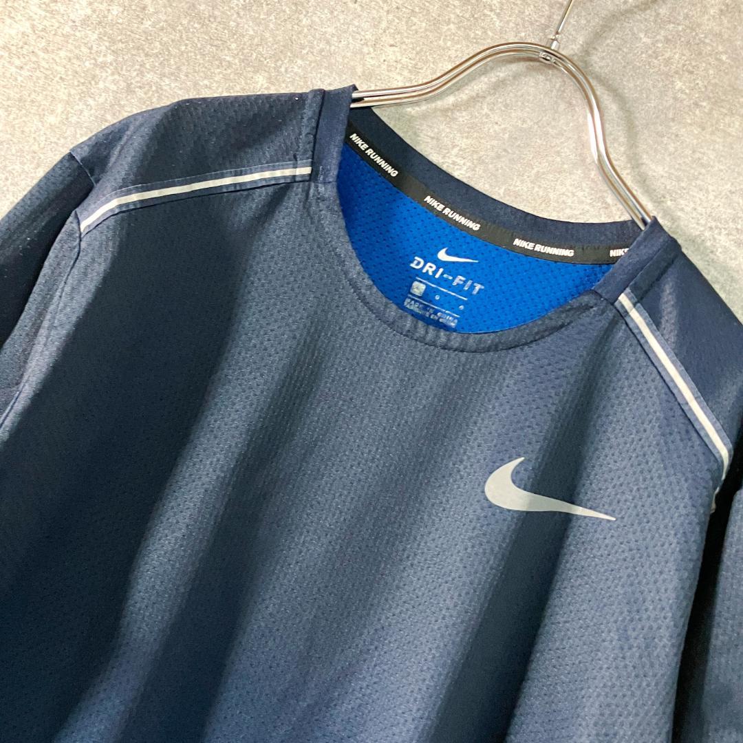 NIKE　ランニングシャツ　半袖　ブルー　メッシュ　プリント　DRI-FIT