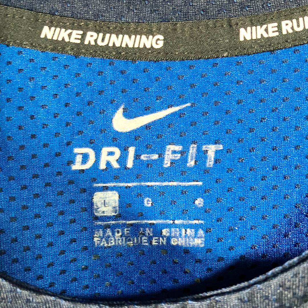 NIKE　ランニングシャツ　半袖　ブルー　メッシュ　プリント　DRI-FIT