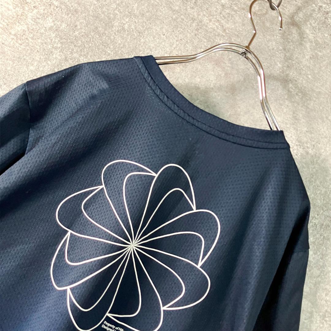 NIKE　ランニングシャツ　半袖　ブルー　メッシュ　プリント　DRI-FIT