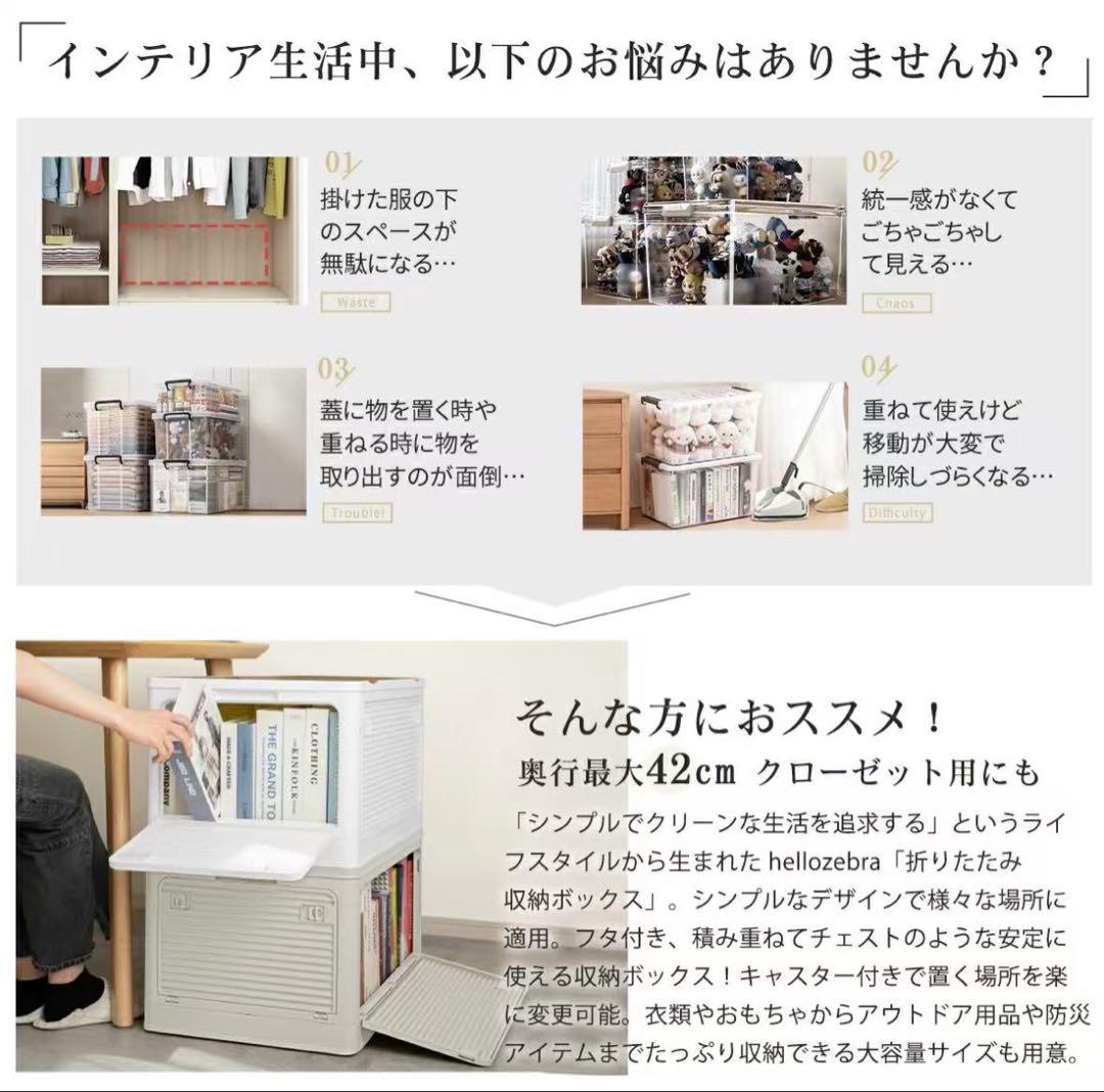 収納ボックス 折りたたみ コンテナ　収納ケース キャスター付 白 3個