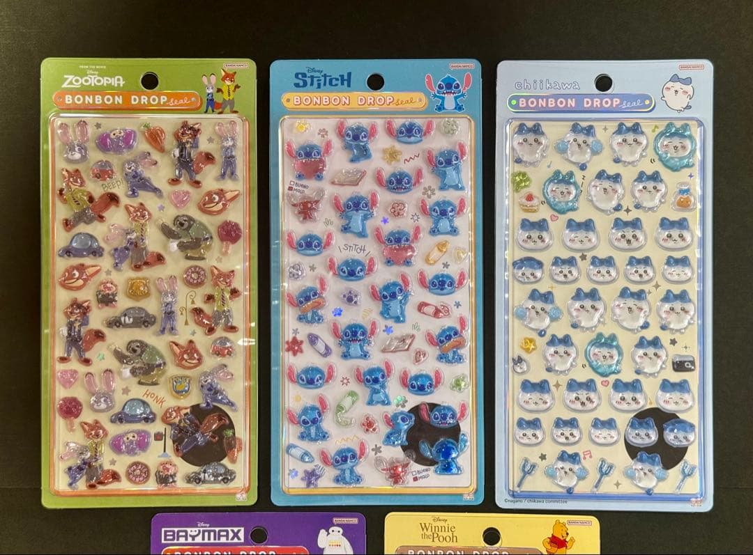 ディズニー ボンボンドロップシール 4種セットとハチワレ