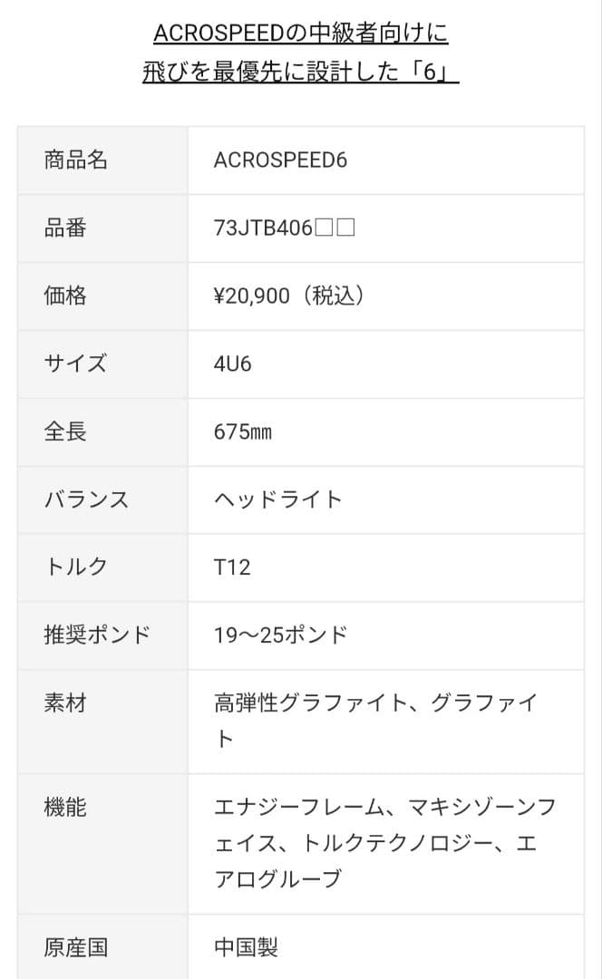 ACRO SPEED6 バドミントンラケット 4U6