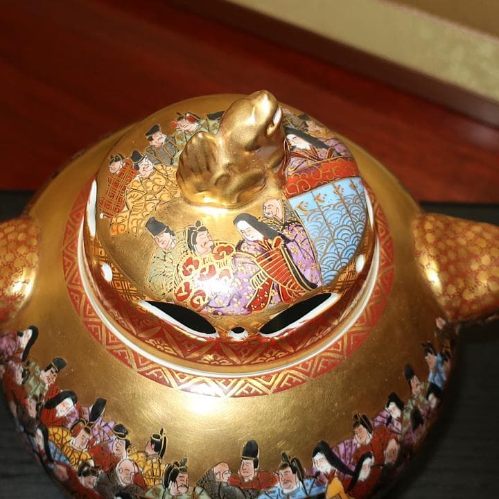 【故物骨董】豪華絢爛　九谷焼　大香炉　本金百人一首　岳陽作