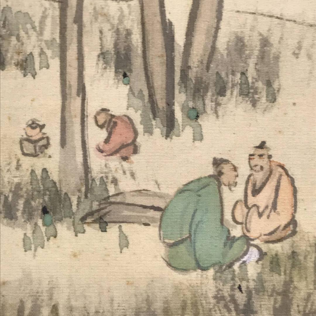 【真作】翠雨/青緑清涼人物図/山水図/人物図/掛軸/名家伝来/AC-260