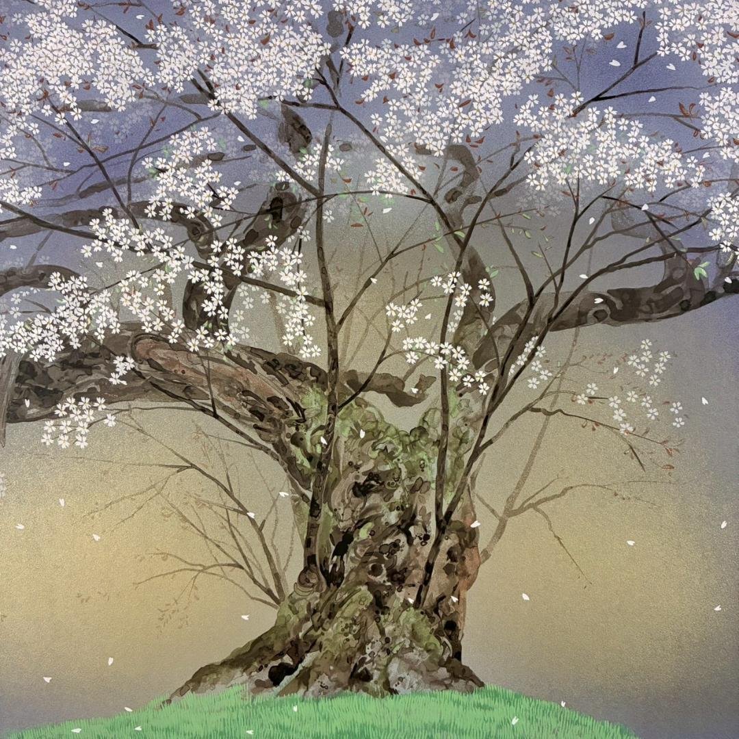 中島千波「深幽山桜」シルクスクリーン 直筆サイン・落款有 証明シール有 名画