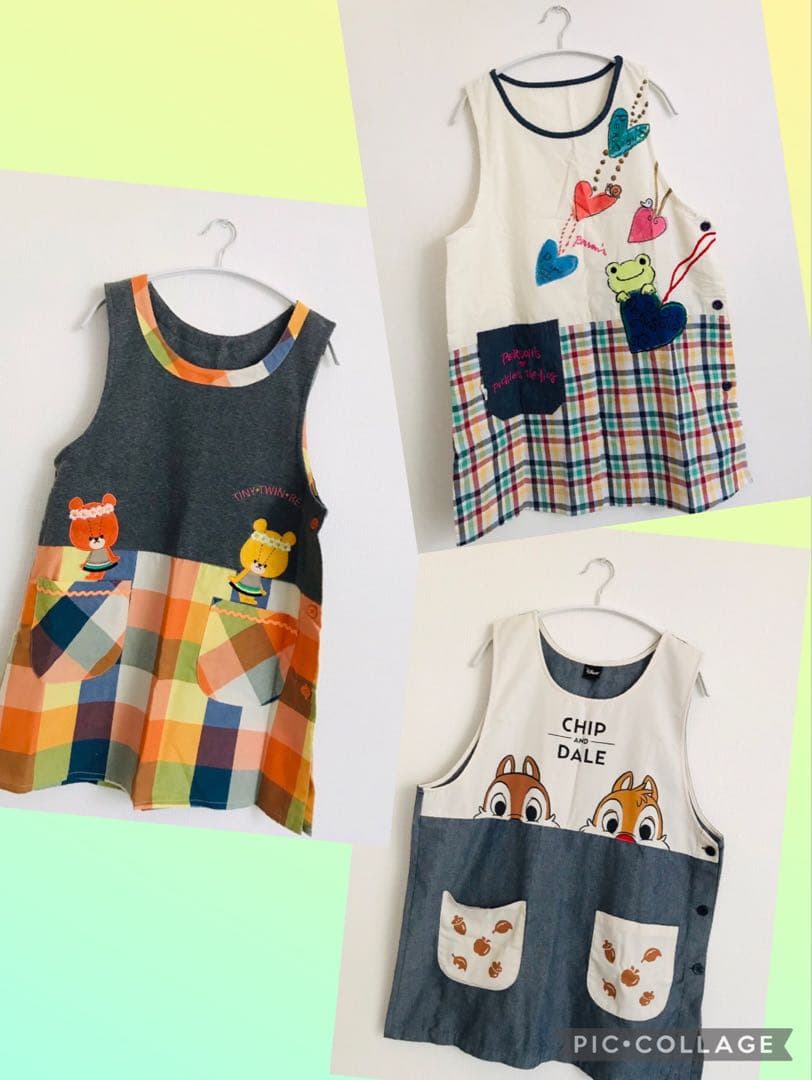 学研エプロン 3枚 保育士 介護 チップとデール くま かえる