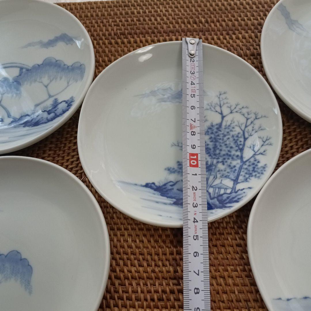 青い風景画の皿 5枚セット