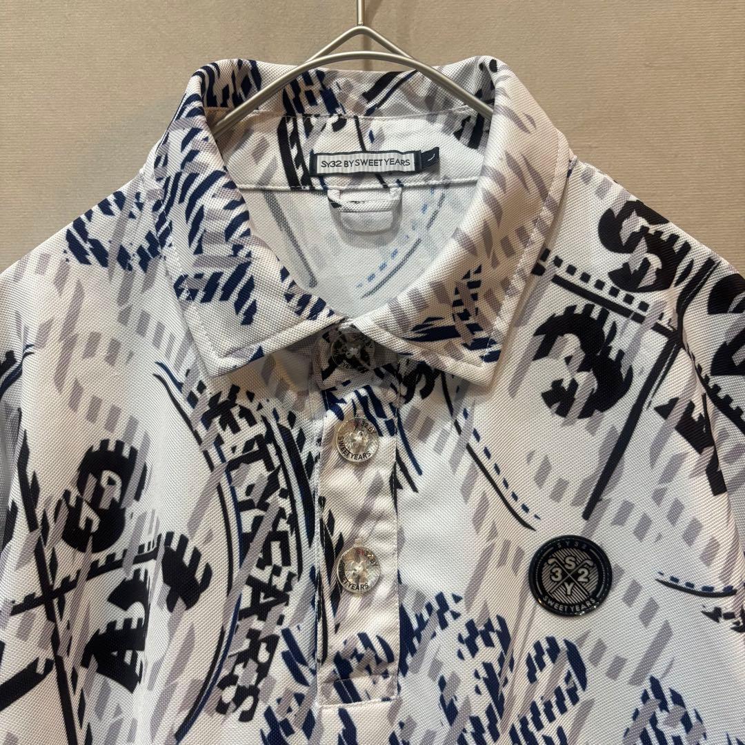 SY32bySWEETYEARS ポロシャツ 総柄 裾ドローコード L
