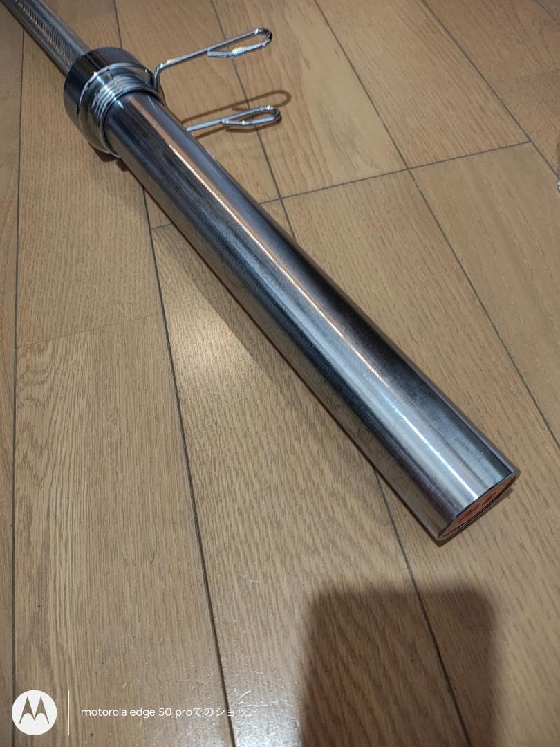 中古品★オリンピック バーベルシャフト★スチール製 赤エンドキャップ★約20kg