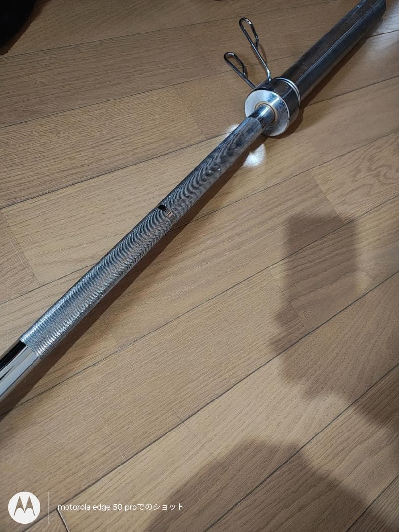 中古品★オリンピック バーベルシャフト★スチール製 赤エンドキャップ★約20kg