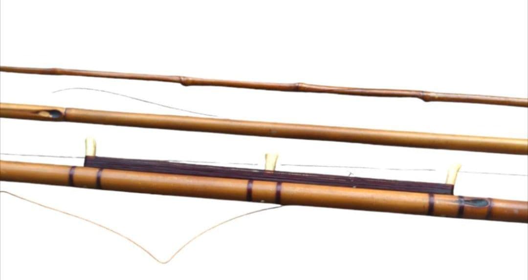 当時物 中通し ハゼ竿 竿正作 竹竿 3本継 釣竿 在銘