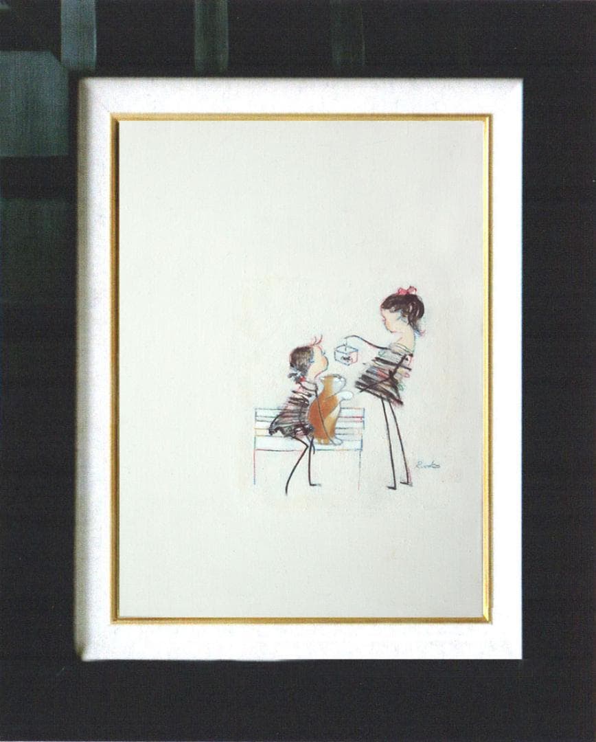 油絵 菅家令子 絵 絵画インテリア額付(銀) F4-030219 子猫子犬女の子