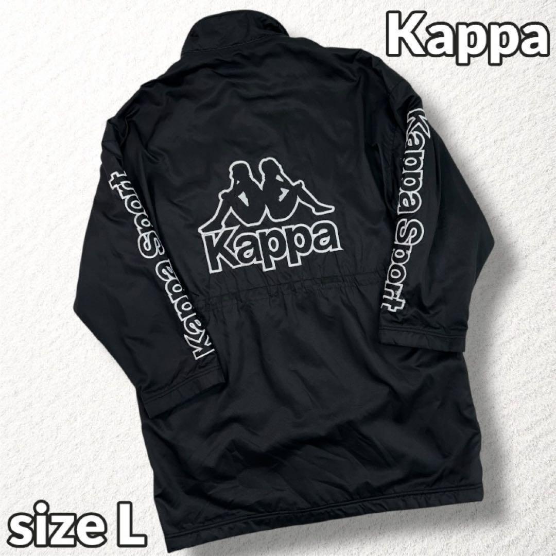 【Kappa】90sヴィンテージ ベンチコート 背面デカロゴ 裏フリース 黒 L