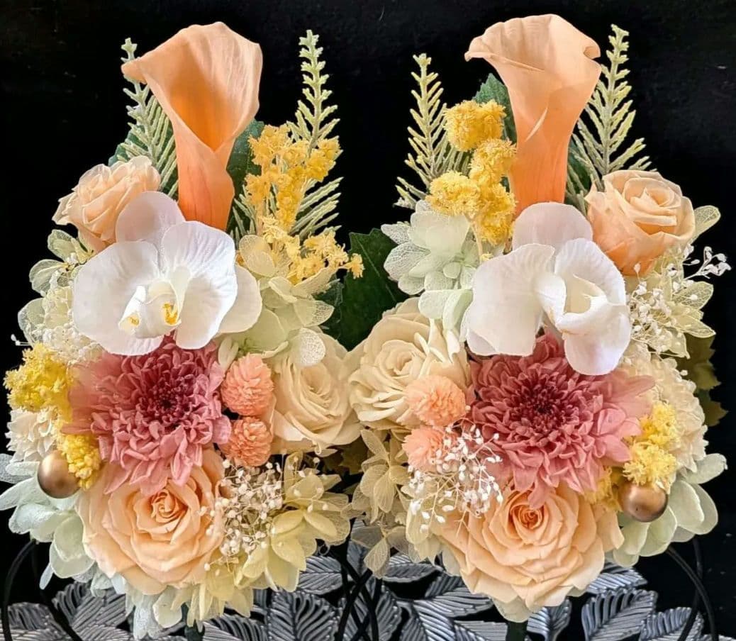 仏花　プリザーブドフラワーアレンジ　ステムタイプ　お供え花　ことね菊　カラー　蘭