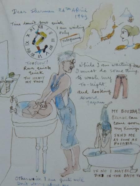 藤田嗣治、シャーマン氏宛書筒３、希少画集画、新品額装付