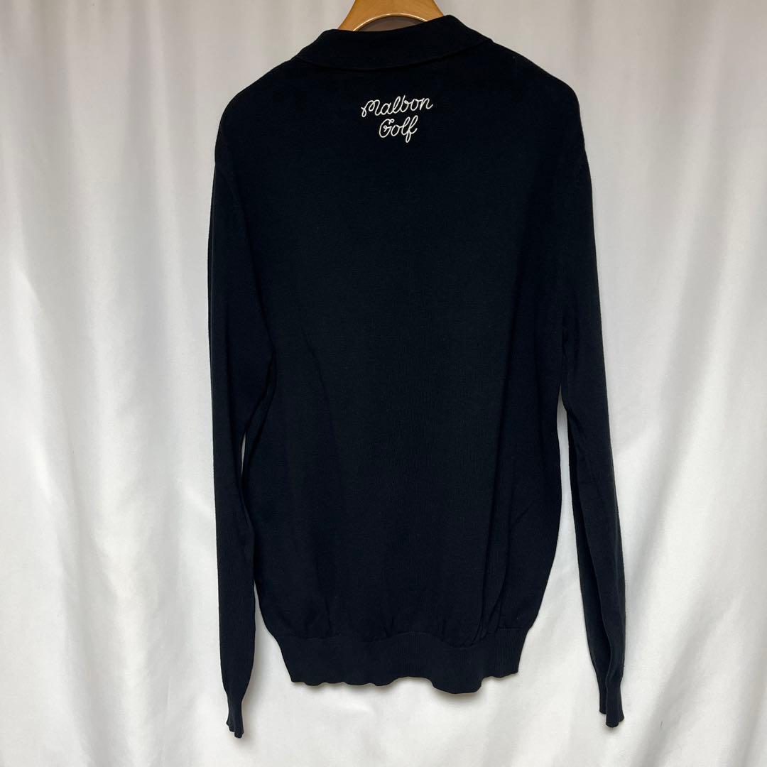Malbon GOLF メンズ ロゴ ニット ポロシャツ 黒S